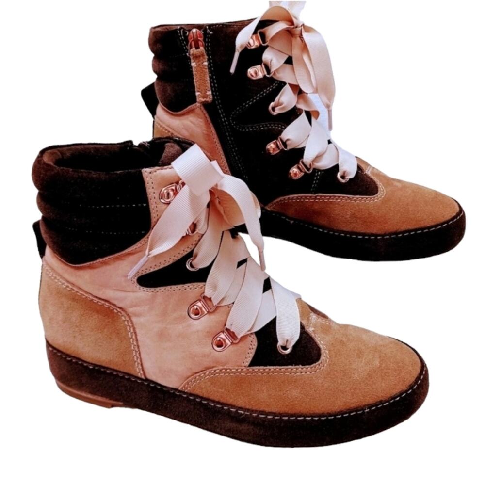 Anthropologie Hiking Boots Sz 8 Brown Pink Suede Leather Kelsi Dagger Brooklyn‎